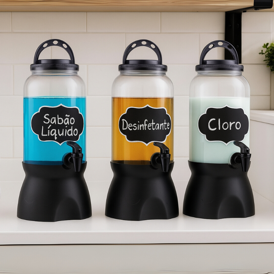 Suqueira Com Suporte E Torneira 3,6lt Pote Lousa Preto