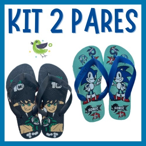 Kit 2 Pares Chinelos Sortidos Masculino Infantil Menino Macio Confortavel