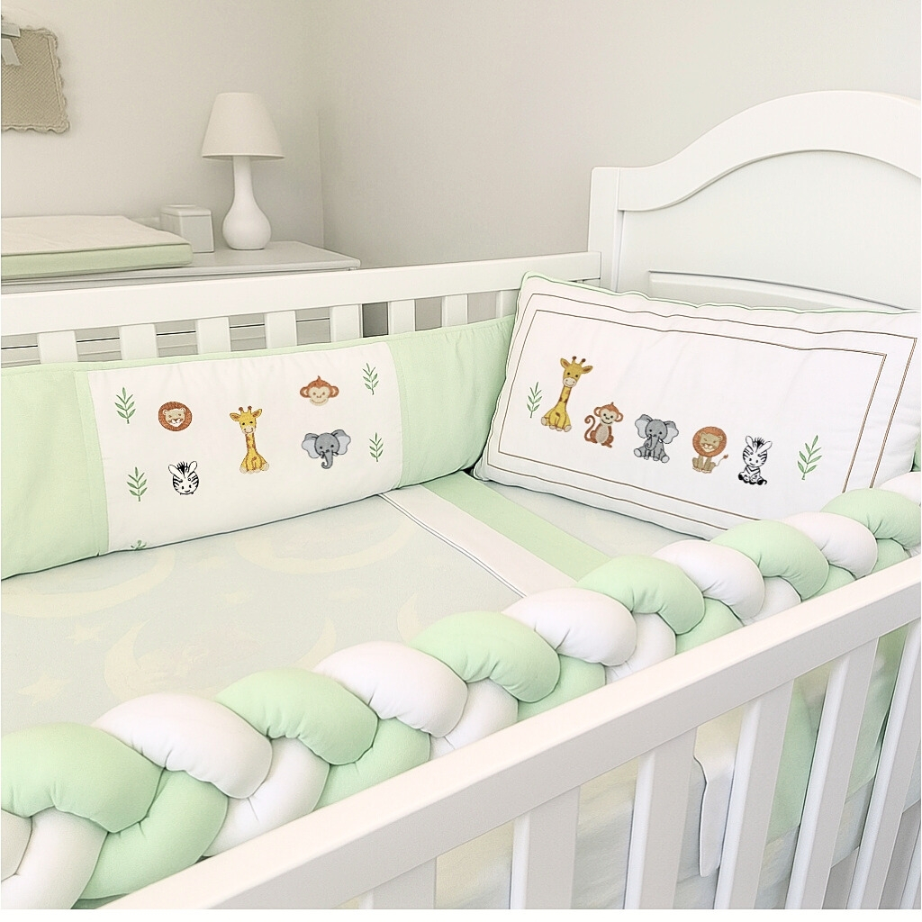 Kit Berço Safari Padrão Americano Algodão Com Mosquiteiro Trança Lençol com Elástico em Oferta na Shopee