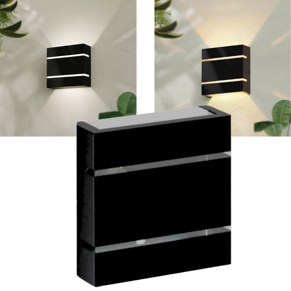 Kit 6 Arandela Luminária  Luz de Parede Muro Decoração 2 Focos Interna Externa Preta Bivolt