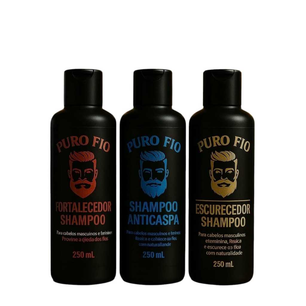Kit com 1x Shampoo Anticaspa + 1x Shampoo Escurecedor + 1x Shampoo Antiqueda puro fio - Pronta Entrega