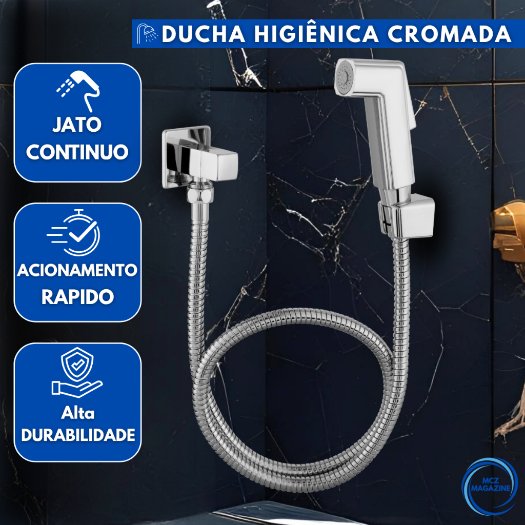 Ducha Higiênica Inox Quadrado Cromado 1/4 Volta Registro Metal