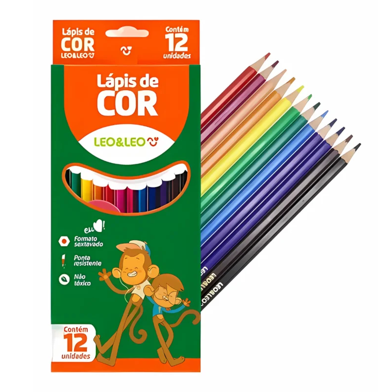 Lápis de Cor Leo&Leo 12 Cores – Suave e Vibrante – Ideal para Colorir e Desenhar – Envio 12h
