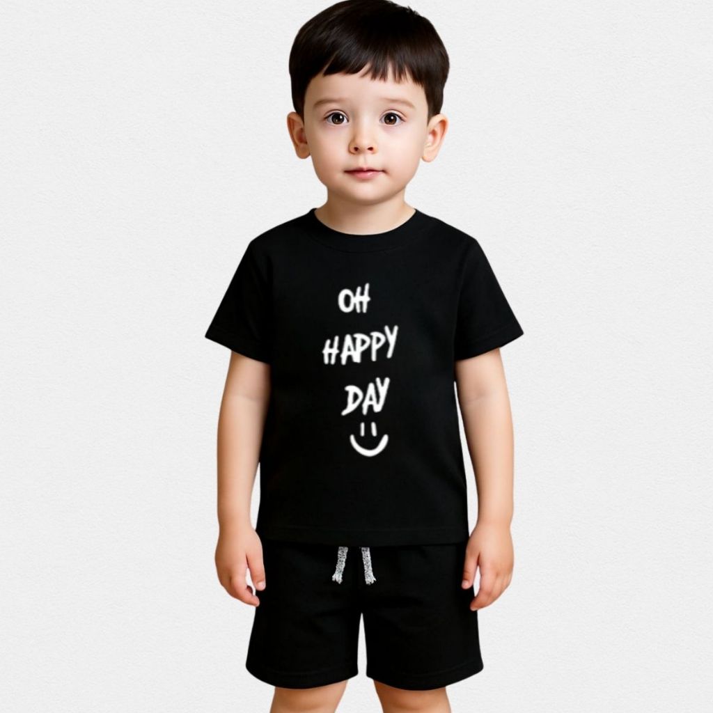 Conjunto Menino Infantil Estiloso Camiseta Estampada e Bermuda Algodão Leve Estampa Alegre Básica