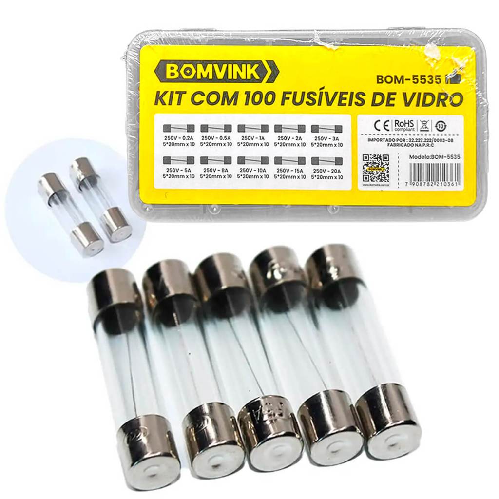 Kit 100 Fusíveis Vidro 5x20mm Diversas Amperagens 250V [ Bomvink ] em Oferta na Shopee