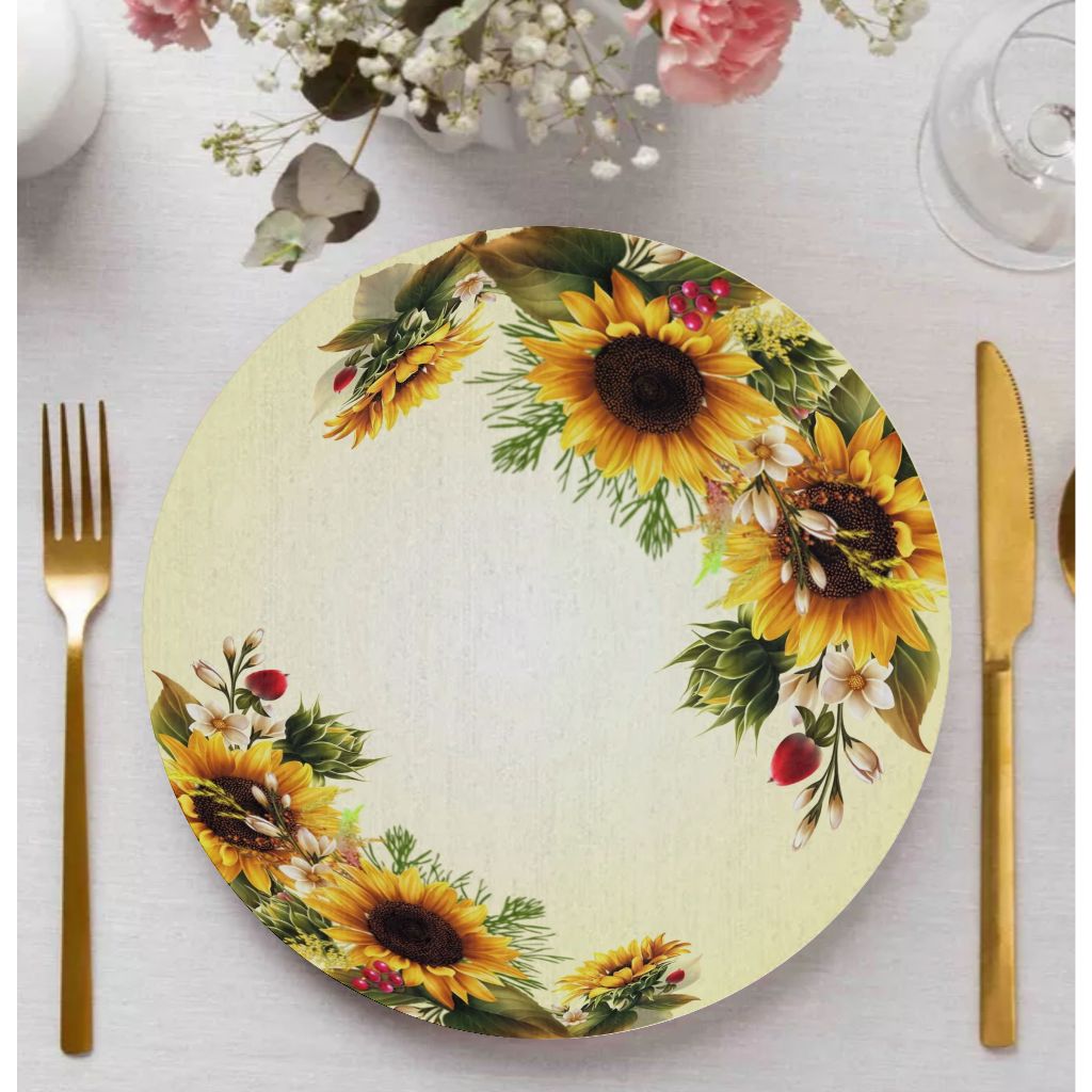 Kit Capa de Sousplat Estampada Girassóis Jogo Americano Suplat Tecido 35cm em Oferta na Shopee