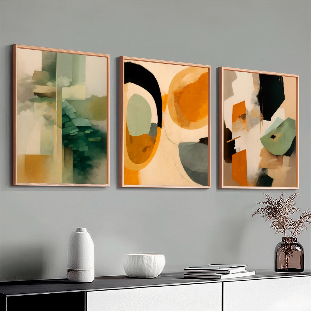 Kit 3 Quadros Decorativos Com Moldura Para Sala Quarto Escritório Hall Abstrato Moderno — imagem 2 de 2