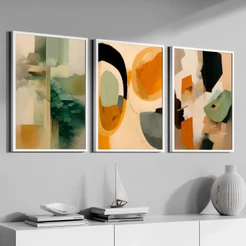 Trio Quadros Decorativos 40x60 cm Moldura Para Sala Quarto Escritório Hall Minimalista