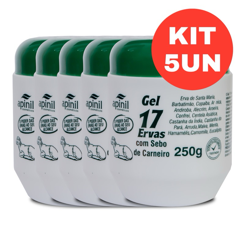 Kit 5 Gel 17 Ervas com Sebo de Carneiro 250g Apinil Original