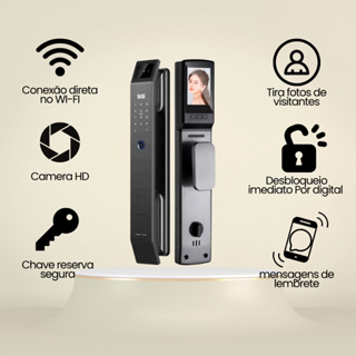Fechadura eletrônica inteligente câmera, reconhecimento facial 3D, Digital Biométrica Envio Imediato em Oferta na Shopee