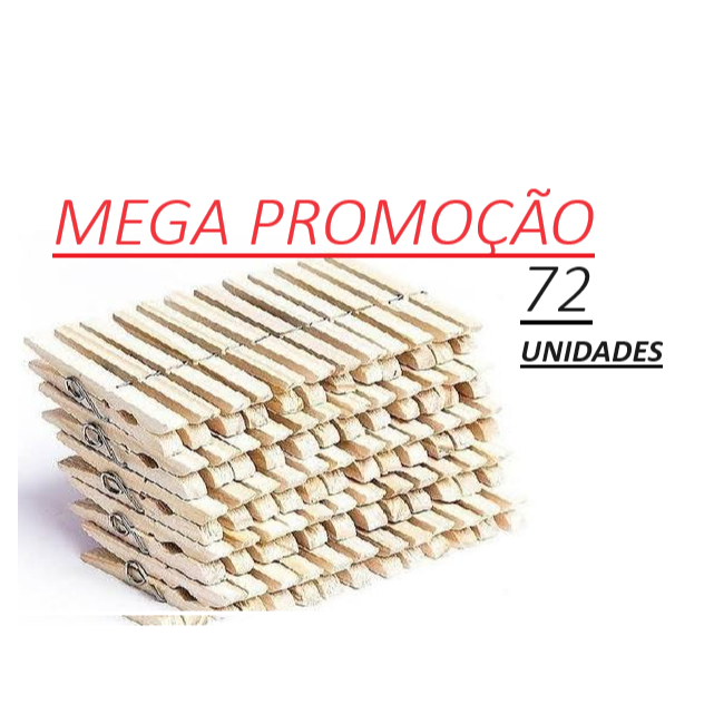 Kit prendedor de roupa madeira 72 unidades