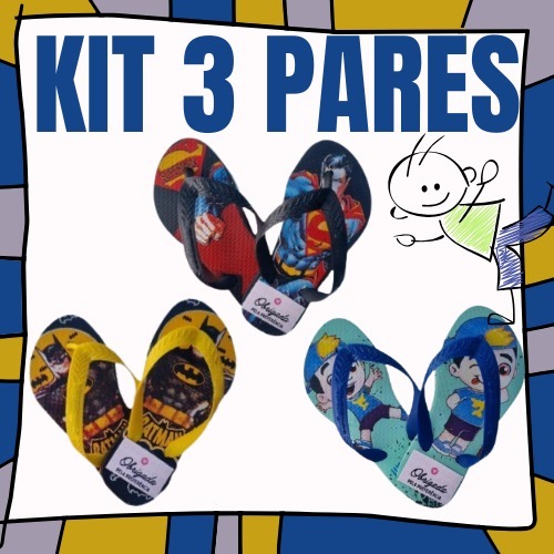 Kit 3 Pares de Chinelo Infantil Menino Numerações Combinadas