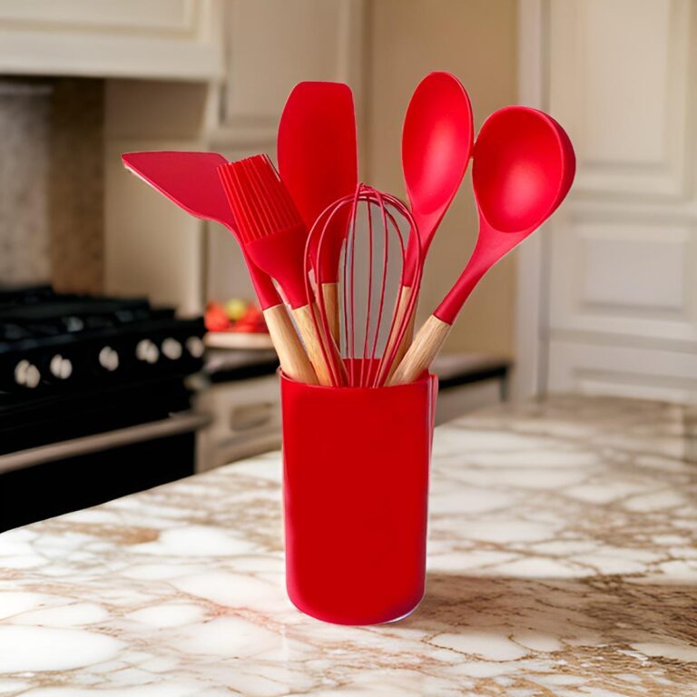 Kit Utensílios | Utensílios de Cozinha | Utensílios de Silicone | Cabo de Madeira | 7 peças