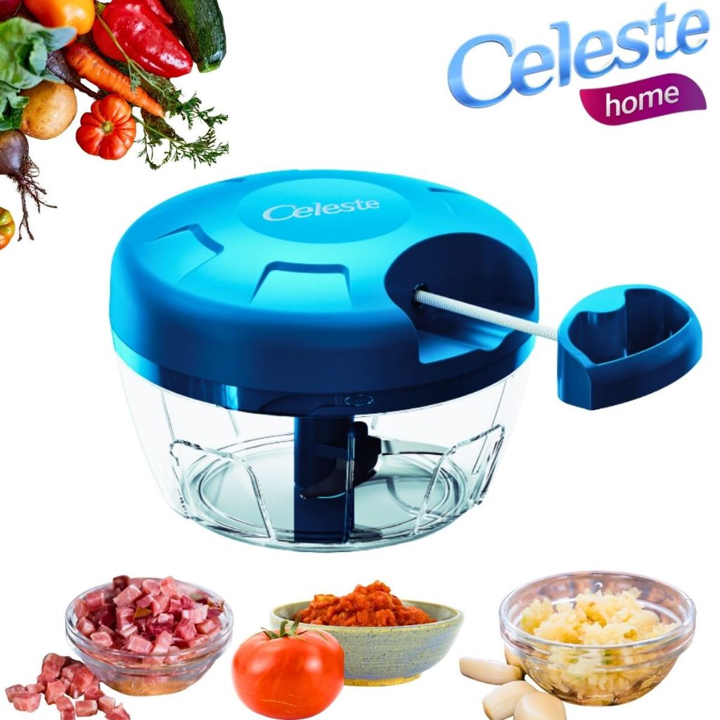 Processador Manual Celeste 400 mL Corte Rápido Azul com Lâminas Inox Original