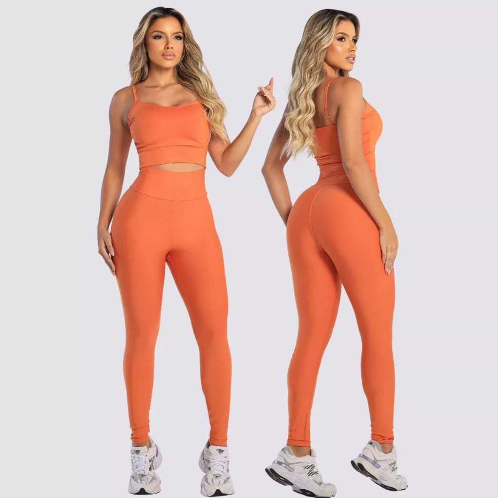 Conjunto calça com top e bojo removível legging feminina cintura alta suplex academia fitness — imagem 1