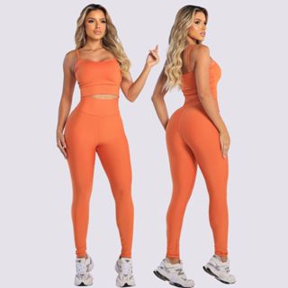 Conjunto calça com top e bojo removível legging feminina cintura alta suplex academia fitness em Oferta na Shopee