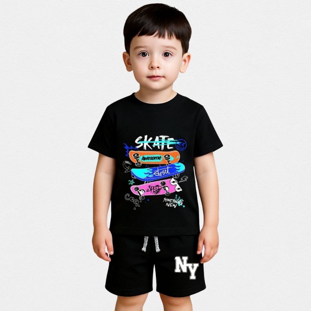 Roupa Infantil Menino Conjunto Verão Camiseta Casual Estampada e Bermuda Estampa Skate
