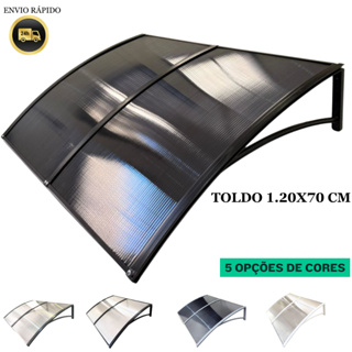 Toldo policarbonato 120x70 cm modula cobertura proteção portas e janelas em Oferta na Shopee