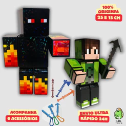 Kit 2 Bonecos Athos 25cm + Cadres 15cm Gamer Articulados Youtuber Algazarra