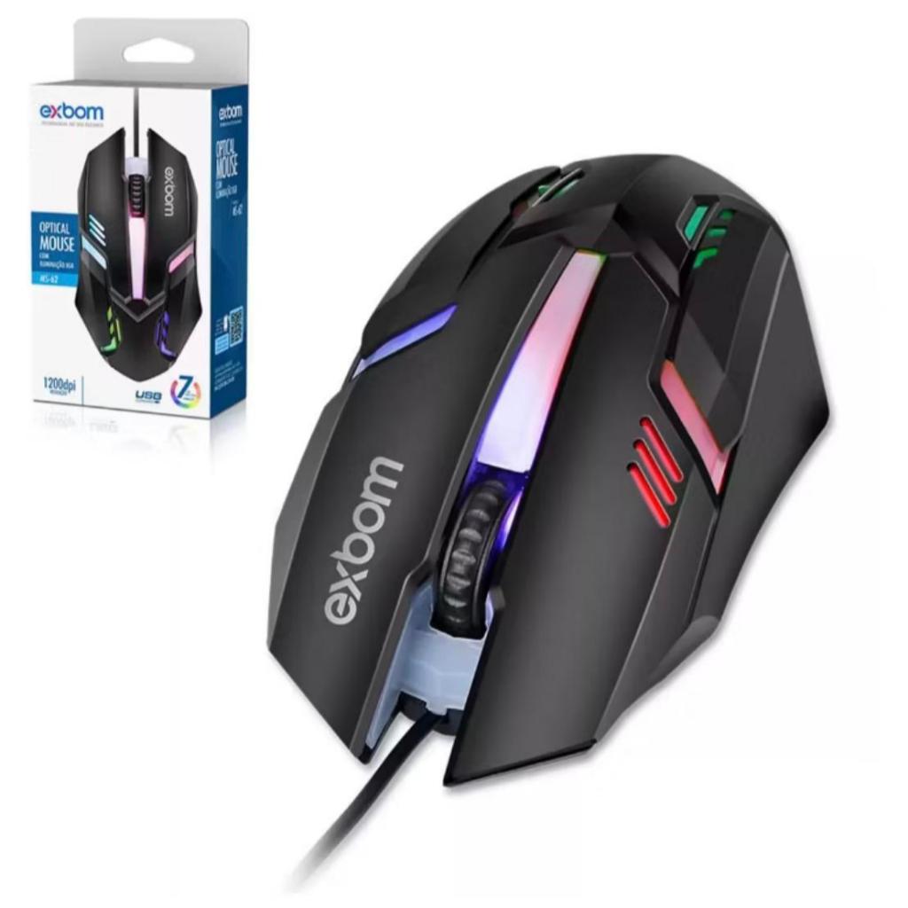 Mouse Gamer Led Rgb 7 Cores Com Fio Usb 1200dpi Ms-62 Exbom com fio