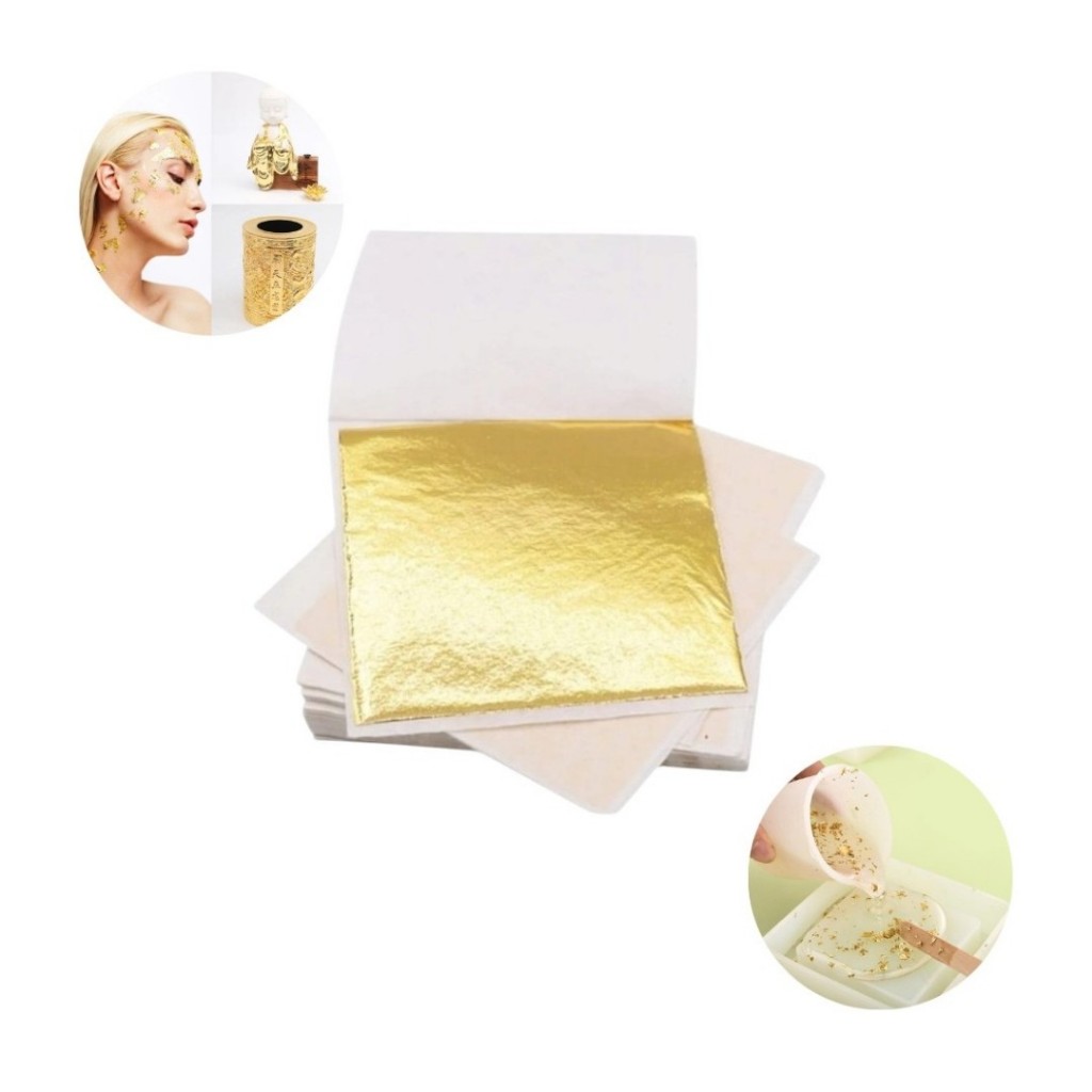 20 Folhas de Ouro Para Decoração Artesanato em Geral Moldura de Gesso Quadro Revestimento Slime em Oferta na Shopee