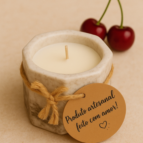 Vela Aromática 35g Cereja e Avelã Perfumada Artesanal 100% Vegetal Premium Vaso de Gesso Vasinho em Oferta na Shopee