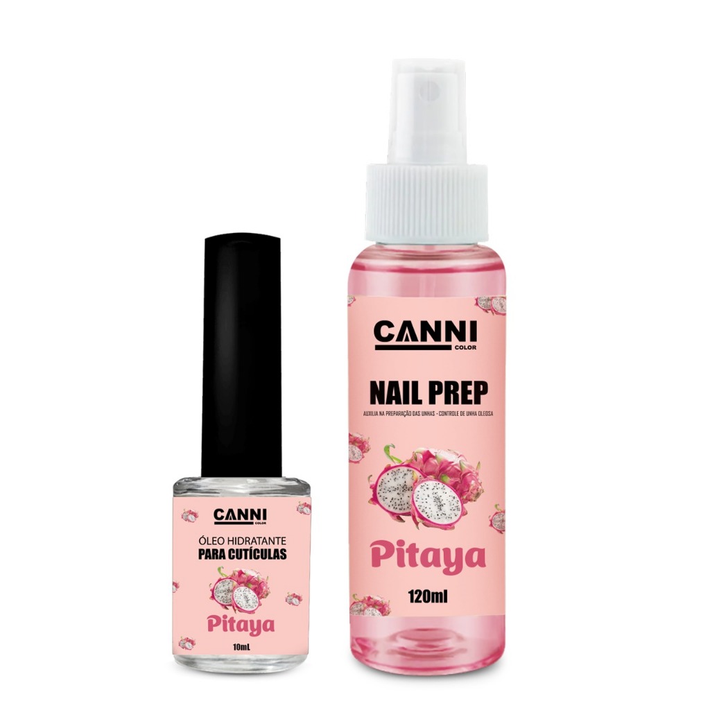 Kit 1 nail prep higienizador 120ML e 1 óleo de cuticula 10ML canni color Pitaya