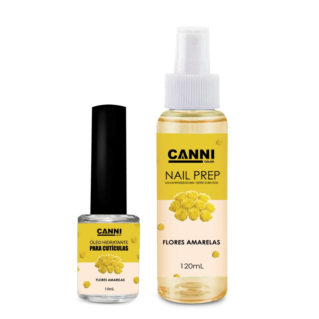 Kit  1 nail prep higienizador 120ML e 1 óleo de cuticula 10ML canni color Flores Amarela