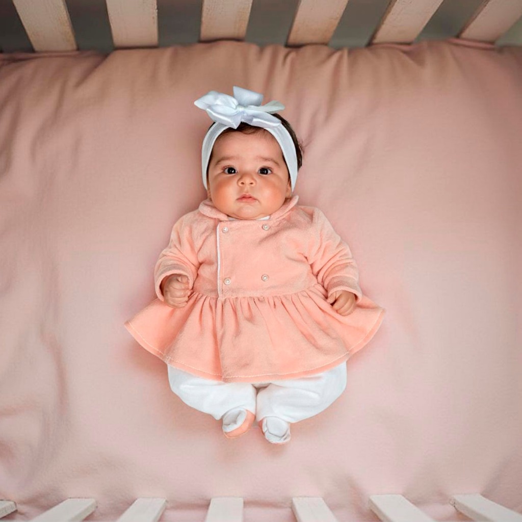 Macacão Bebê Menina com Casaco Manga Longa Eloá Rosê 03 Peças