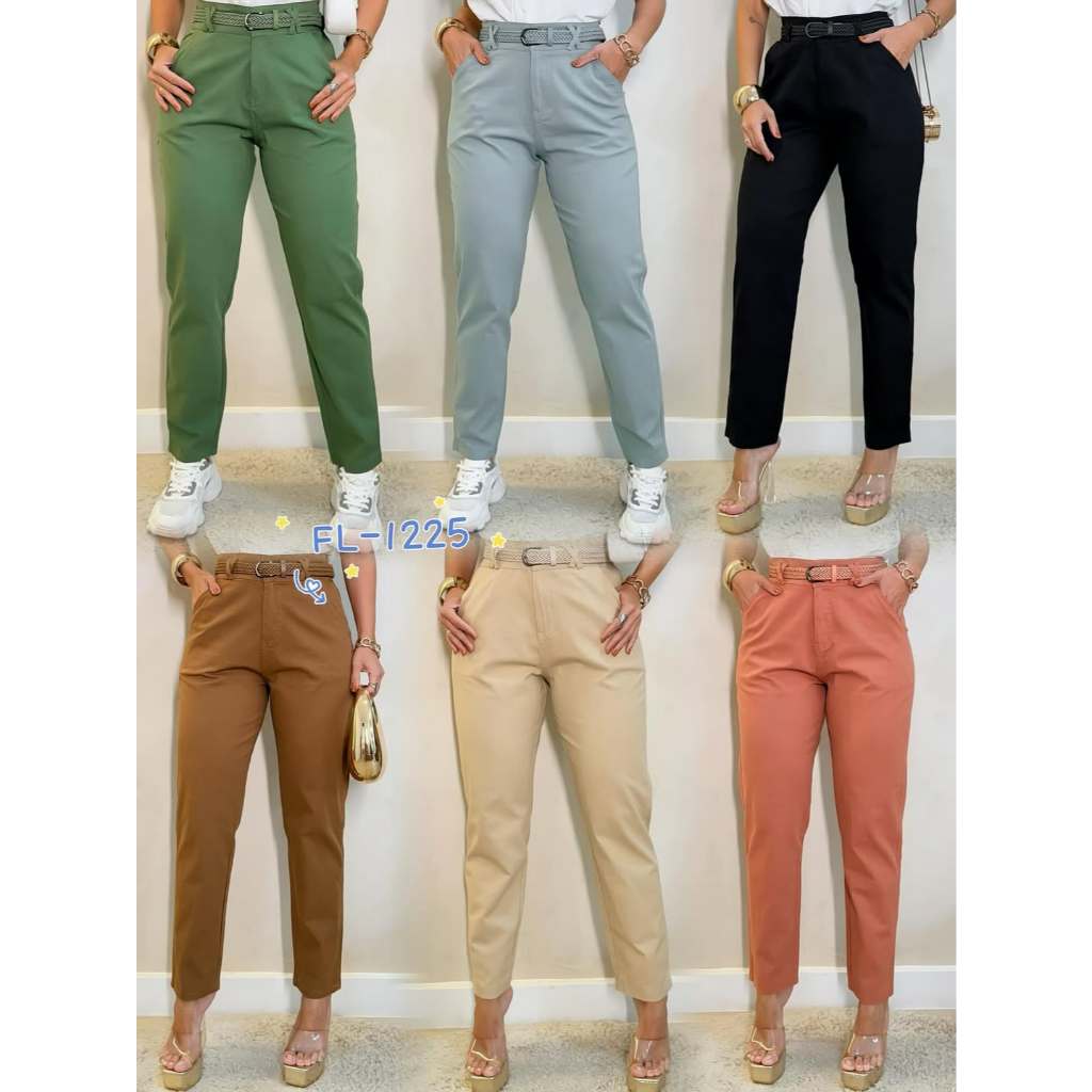 Calça feminina linho com elastano cores tendência em Oferta na Shopee