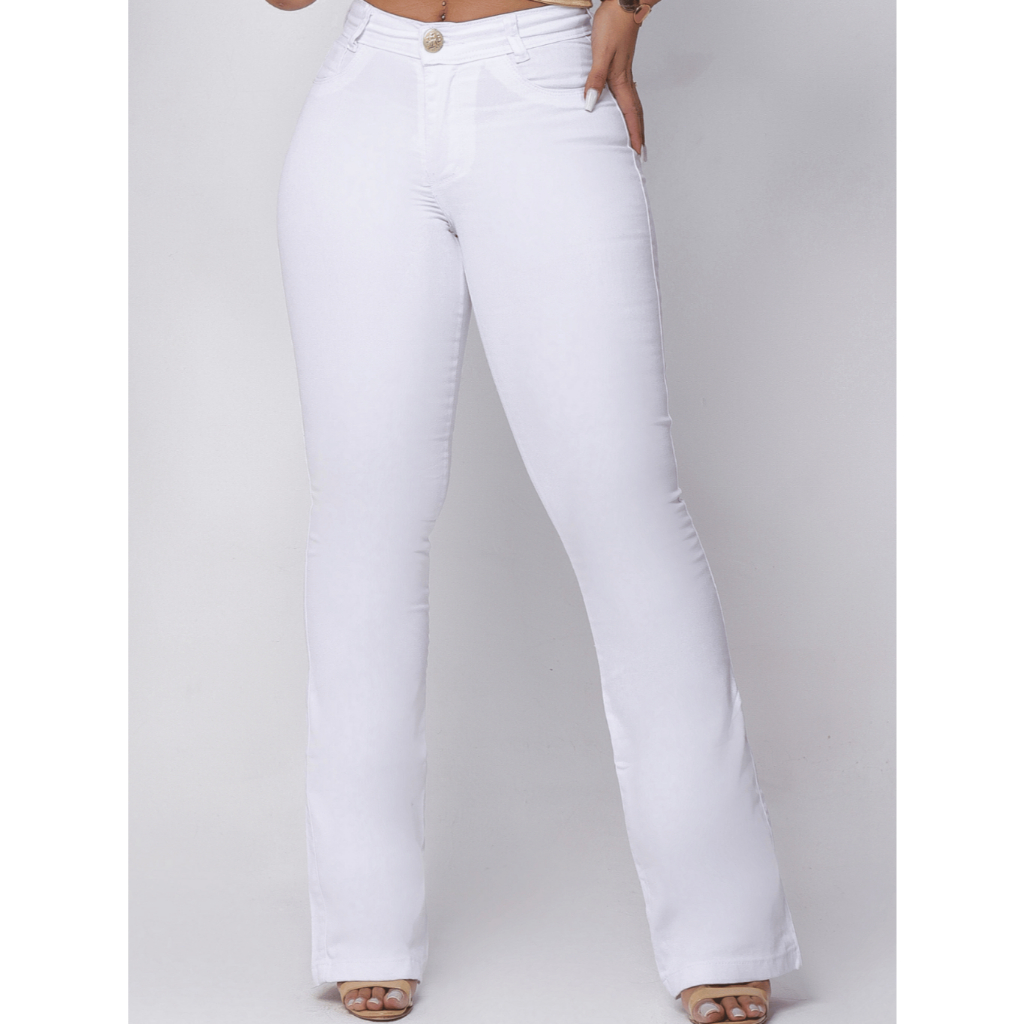 Calças Jeans Flare Feminina Cintura Alta Boca Sino com Lycra Wide Leg Efeito Empina Bumbum Premium em Oferta na Shopee