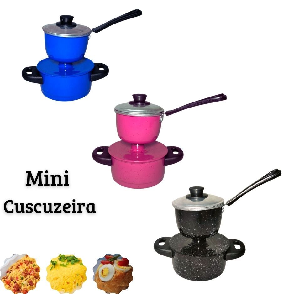 Mini Cuscuzeira Goumert Cuscuz Nordestino Individual Porção Única Alumínio Resistente Preto Azul Rosa Pink Craqueado