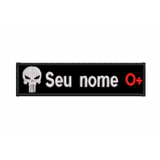 Patch tarja modelo cav. nome e tipo sanguíneo com fecho de contato