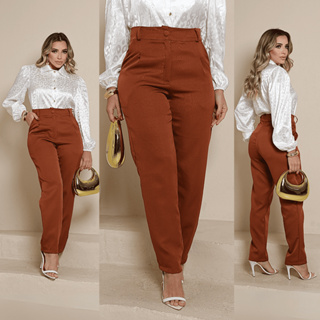 Calça Alfaiataria Feminina Cintura Alta Reta Social Modela o Corpo Confortável Elegante em Oferta na Shopee