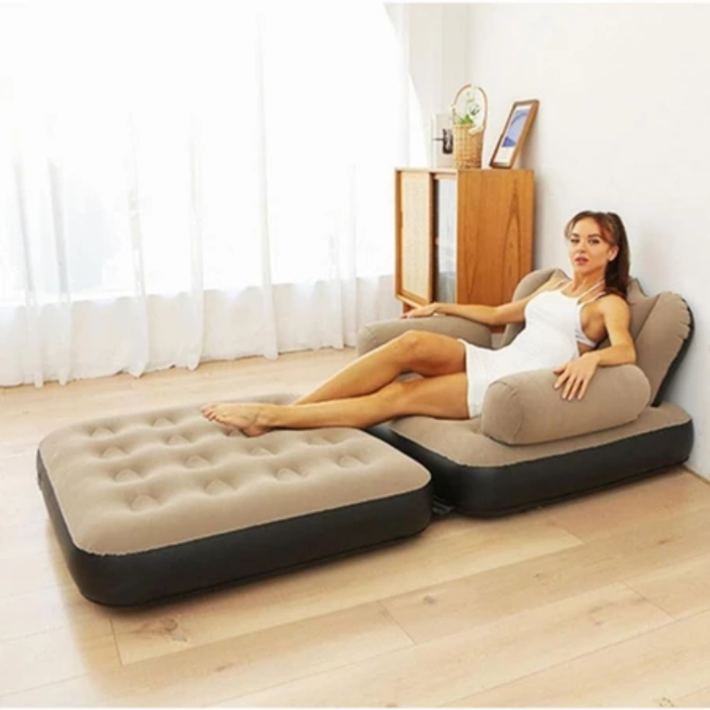 Poltrona Sofá Cama Espregiçadeira Puff Inflável Portátil Com Braço Confortável Descanso Fácil