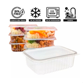 Kit 24 Unid. Pote Plastico Retangular Descartável 500 ml Microondas Freezer Marmita Fit - Melhor qualidade do mercado em Oferta na Shopee