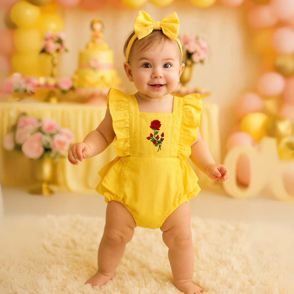 Romper Bela e a fera com Laço Mesversário Blogueirinha Roupa Bebê Temático em Oferta na Shopee