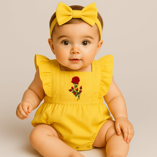 Roupa Menina Festa Bela e a Fera Body Jardineira Com Laço Acabamento Perfeito em Oferta na Shopee