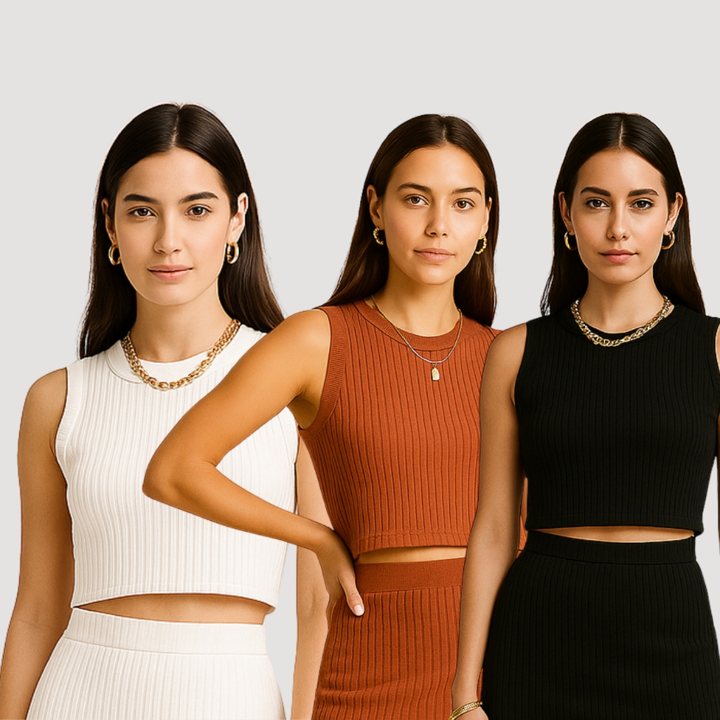 Cropped Regata Feminina Canelado Gola Redonda Cropped Feminino