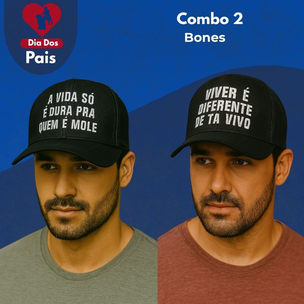 Combo 2 Dias Dos Pais Boné Unissex Aba Curva Ajustável Básico Com Frase Na Frete