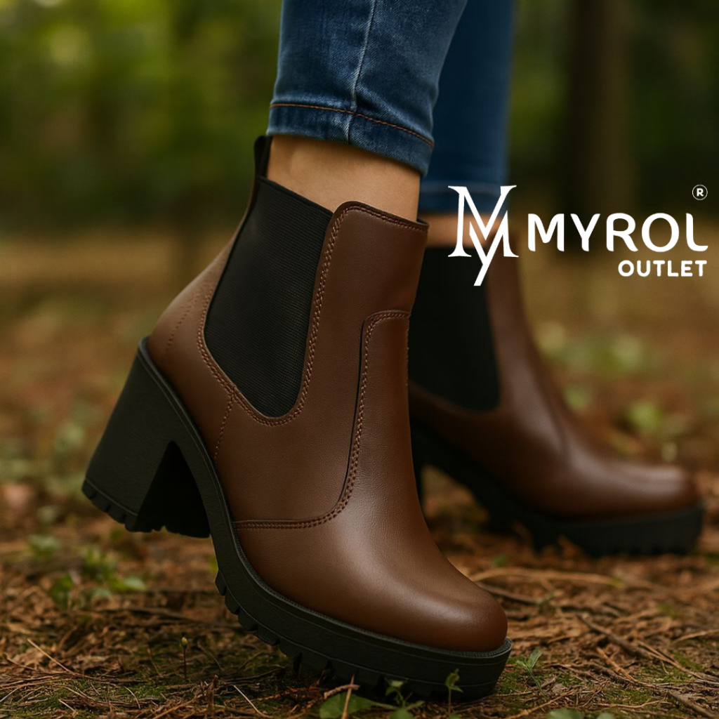 Bota Coturno Salto Médio Tratorada Elástico Marrom em Oferta na Shopee