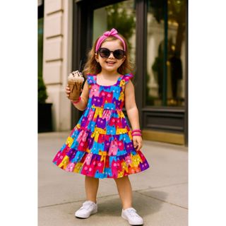 Vestido Para Menina Infantil E Juvenil Super Luxo varias estampas em Oferta na Shopee