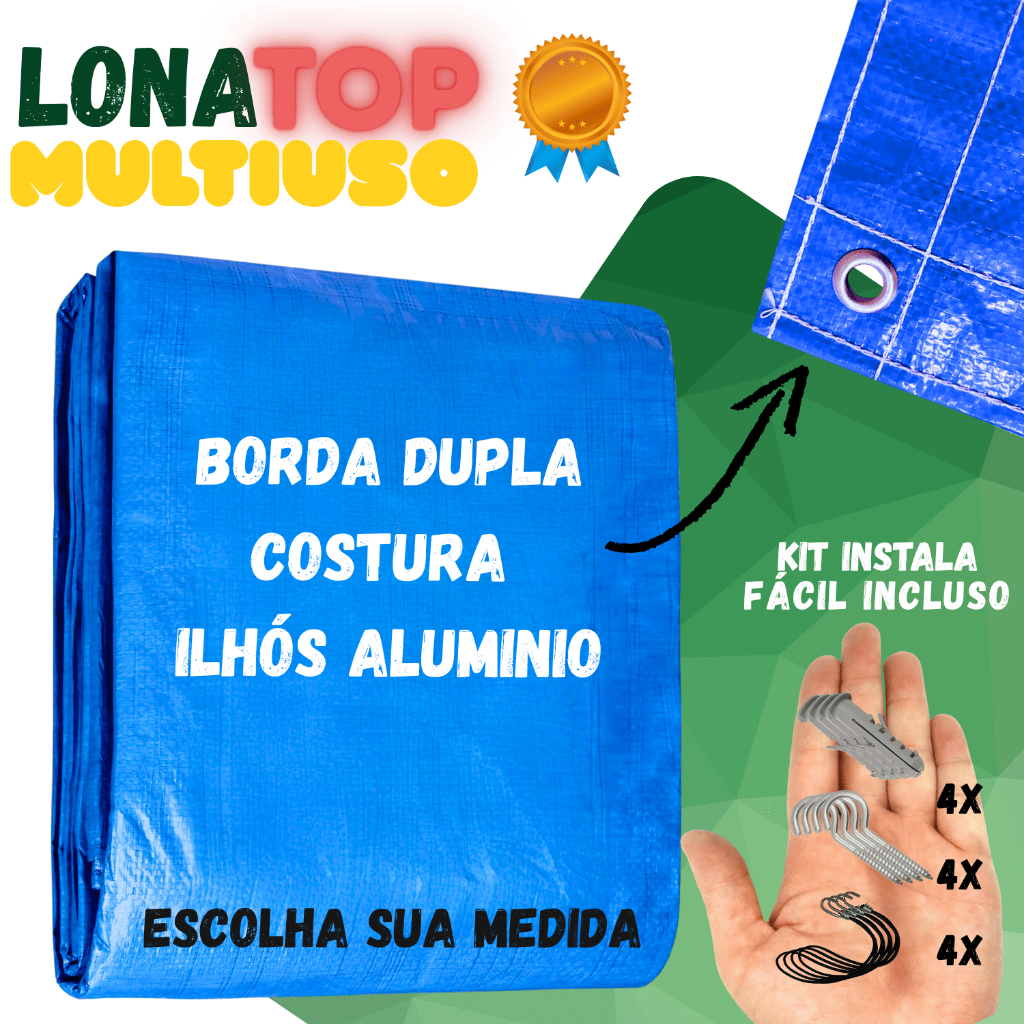 Lona 2x2 3x2 2x3 2x4 4x2 2x5 5x2 2x6 6x2 2x7 Reforçada Piscina Construção Impermeável KIT INSTALAÇÃO
