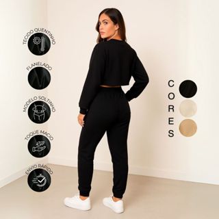 Calça de Moletom Feminino Quentinha Flanelado P ao GG  Elastico na Cintura Bolsos Confortável Cores Básicas em Oferta na Shopee