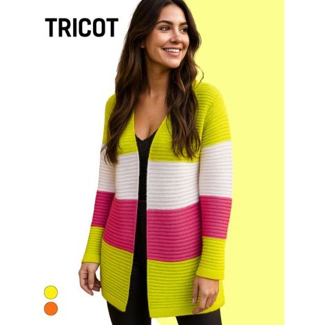 Blusa Feminina Tricot Casaco Listrado Tricolor Moderna Estilosa