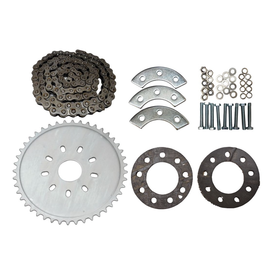 Coroa 44 Dentes + Kit Fixação + Corrente 415H para Bicicleta Motorizada