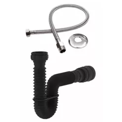 Engate 40 cm Inox+ Sifão Sanfonado Black Pia Banheiro