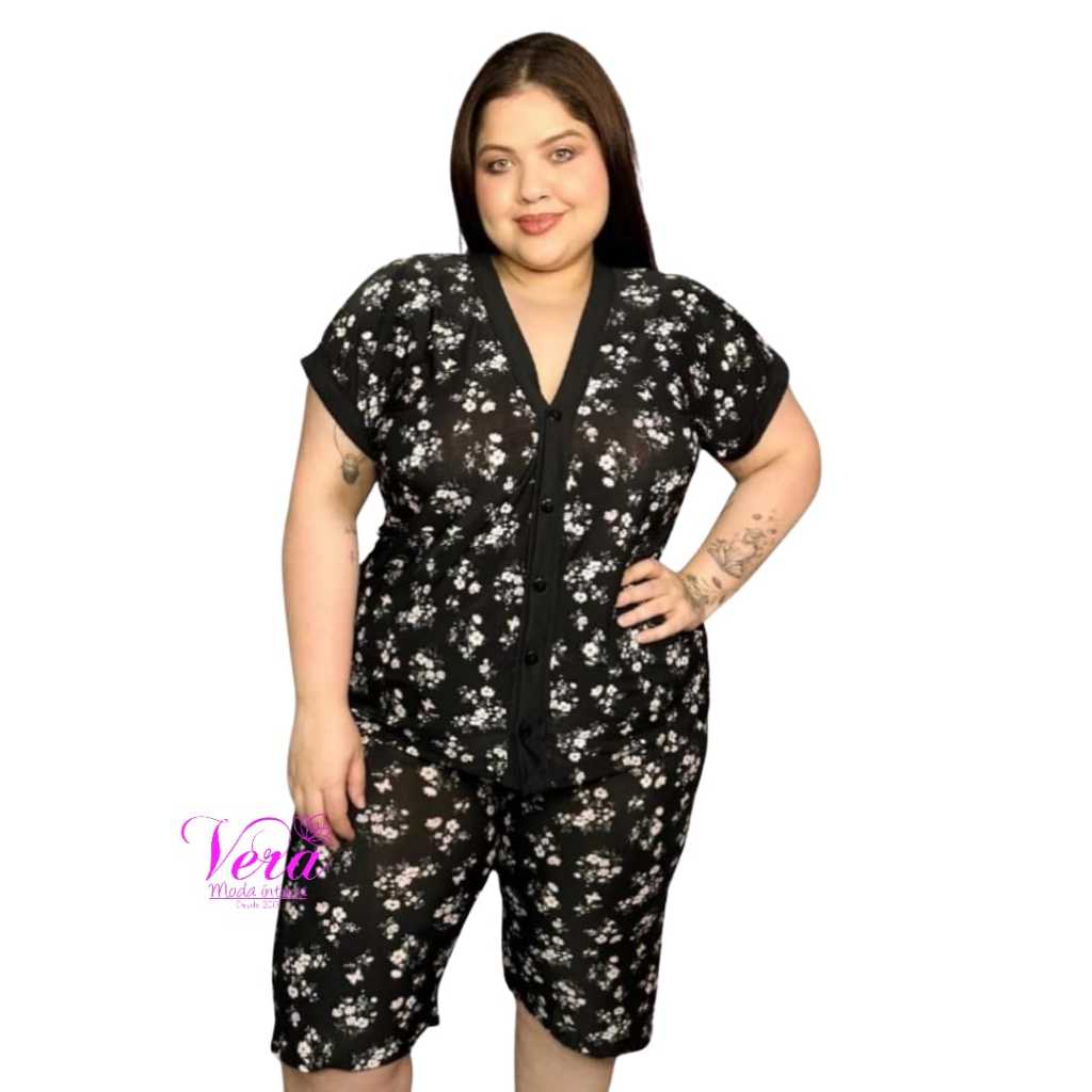 PESCADOR PLUS SIZE ABERTO LIGANETE GRANDE BOTÃO CIRURGIA PIJAMA CONJUTO FEMININO