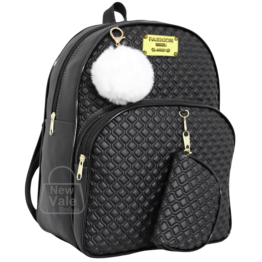 Mochila Feminina Bolsa Mochilinha Fashion c/ Lindo Porta Moedas Modelo Exclusivo + Chaveiro Pompom em Oferta na Shopee