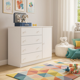 Cômoda Infantil para Quarto de Bebê Doce Sonho – 4 Gavetas e Sapateira em MDF/MDP Pintura UV em Oferta na Shopee
